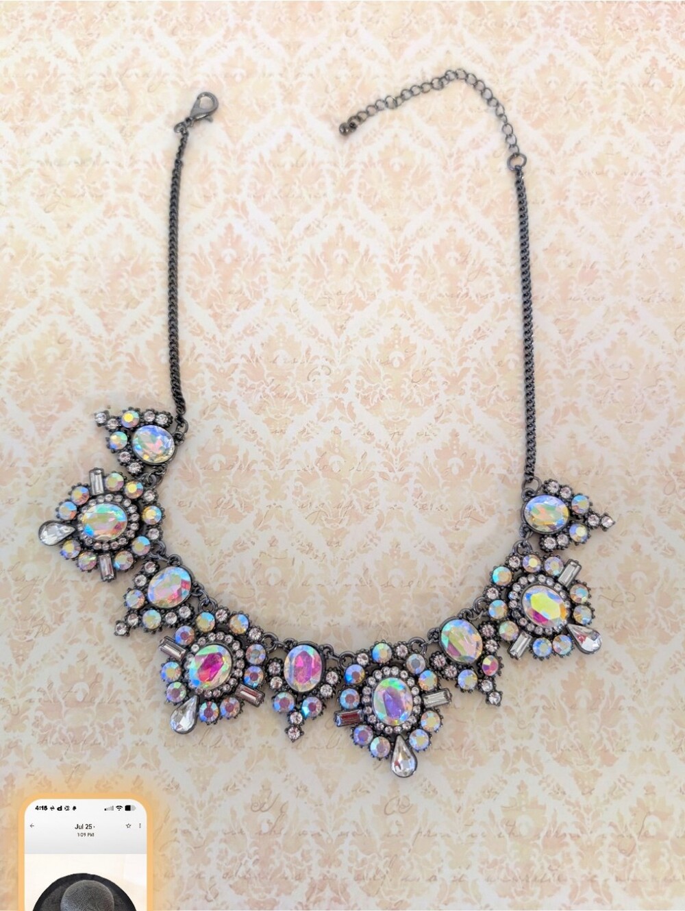 Necklace Statement Aurora Crystal Bib Iridescent Unbranded